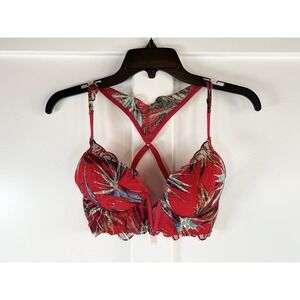 Victoria's Secret PINK Tropical Red Lace Date Push Up Bra Racerback Lingerie S